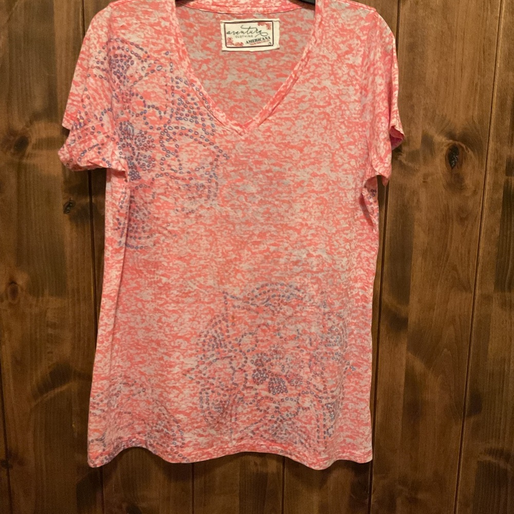 Aventura Pink Coral Burnout V-Neck Short Sleeve Tee